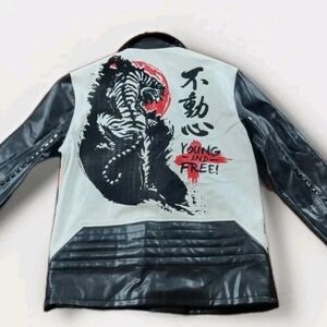 Eternity BC/AD Medium Black Leather Jacket Biker Style Young And Free Design